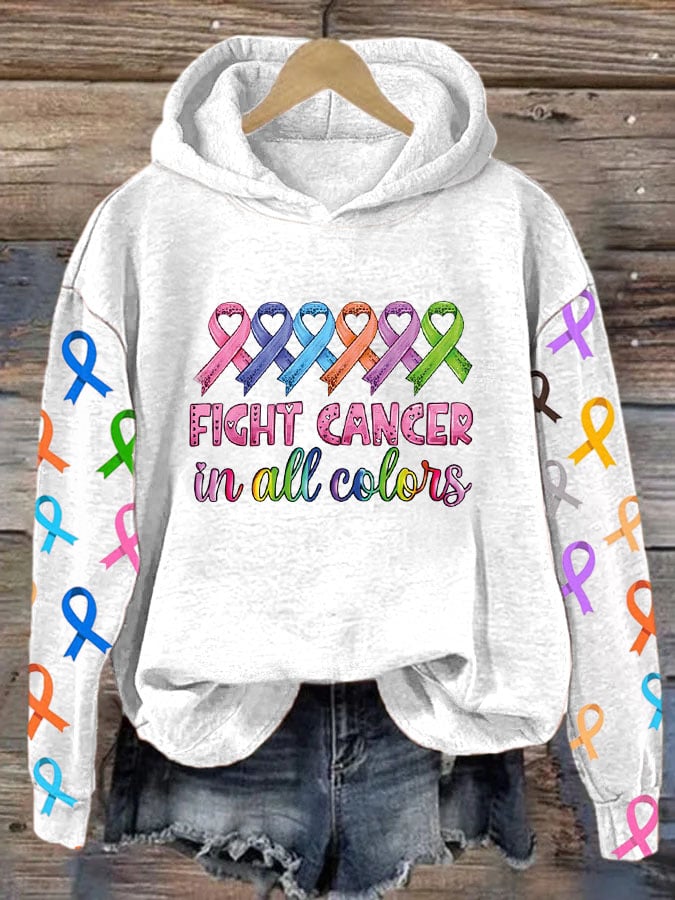 Women's Cancer Awareness Fight Cancer In All Colors Print Sweatshirt