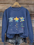 Retro Autism Awareness It’s Ok to Be Different Sea Turtle Print Sweatshirt