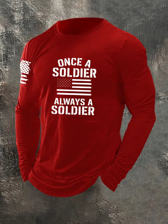 Once A Soldier Always A Soldier Pattern Long Sleeve 100% Cotton T-Shirt