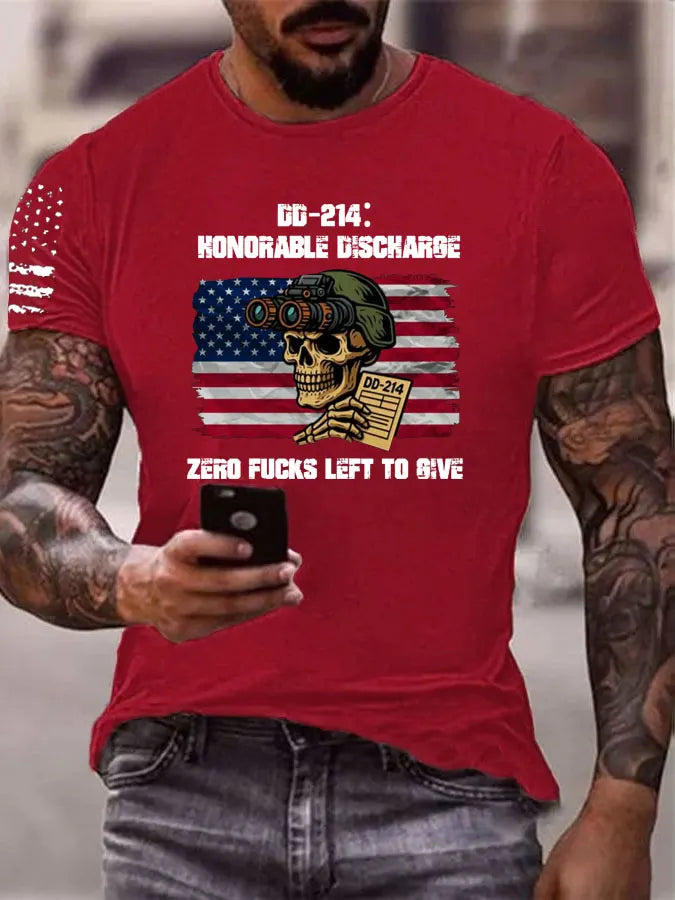 DD214 Zero Fucks Left To Give Pattern 100% Cotton T-Shirt
