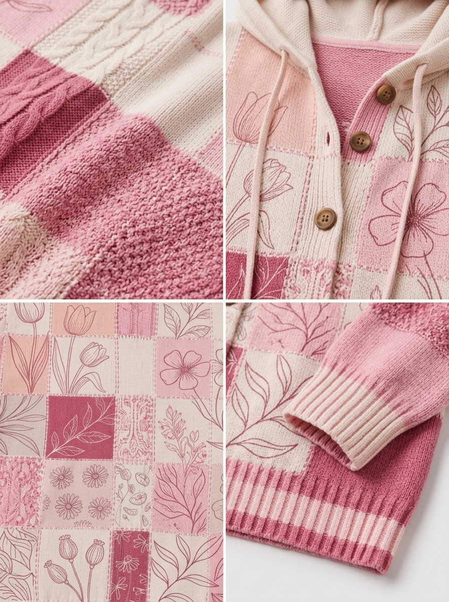 Women's Breast Cancer Awareness Pink Floral Patchwork Printed Cardigan