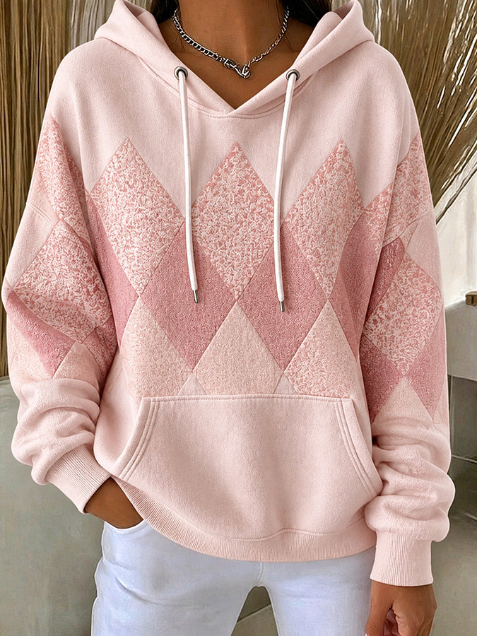 Women'S Casual Pink Block Hoodie