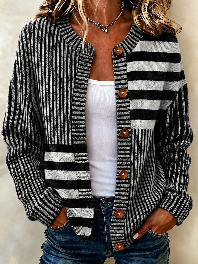 Women'S Casual Striped Art Knitted Cardigan Top