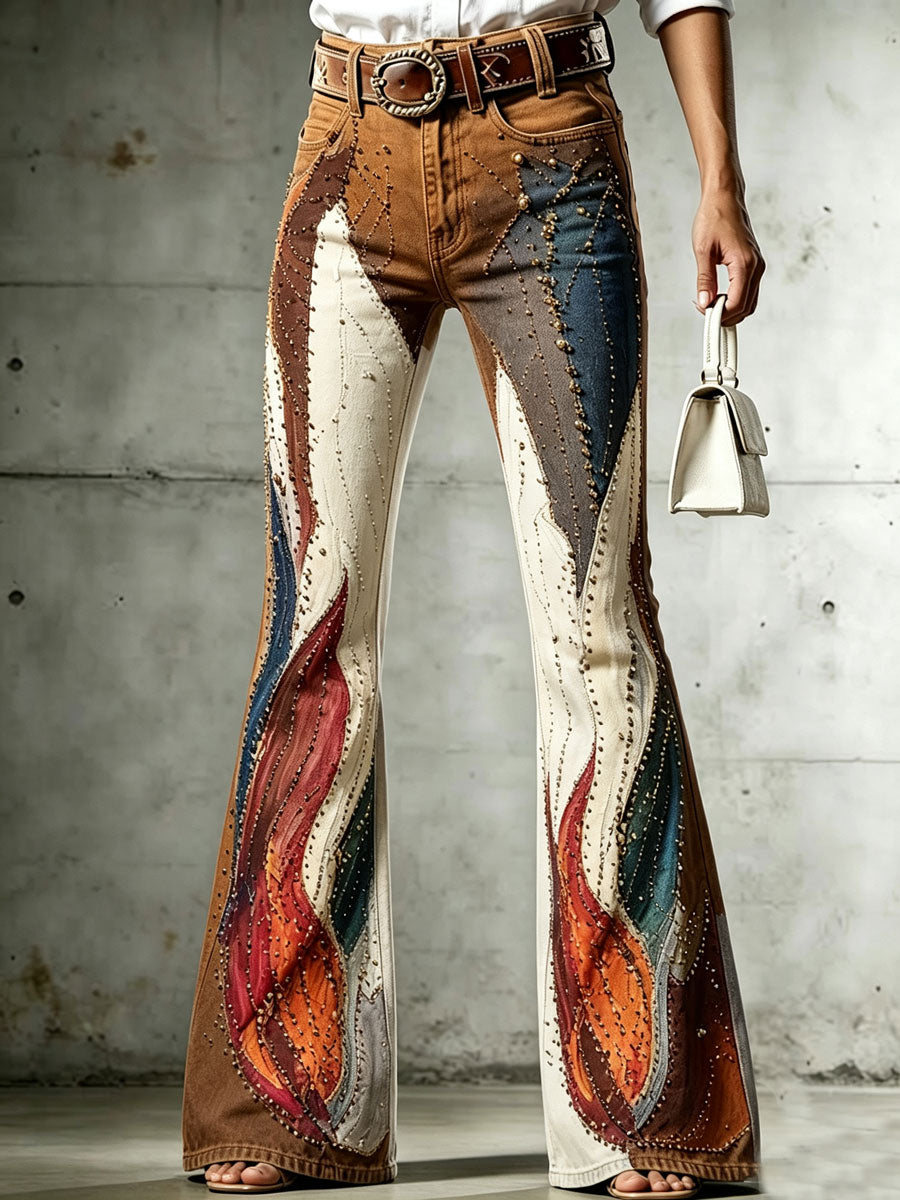 Ladies' Western Style Contrasting Denim Pants