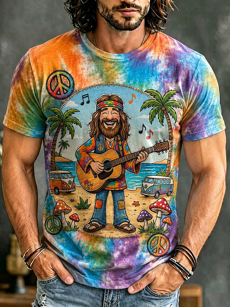 Men's Vintage Hippie Art Print Short Sleeve T-shirt