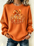 Women's Pumpkin Print Crew Neck Check Sweatshirt