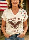 Women's Western Independence Day American Eagle Stars Printed T-shirt