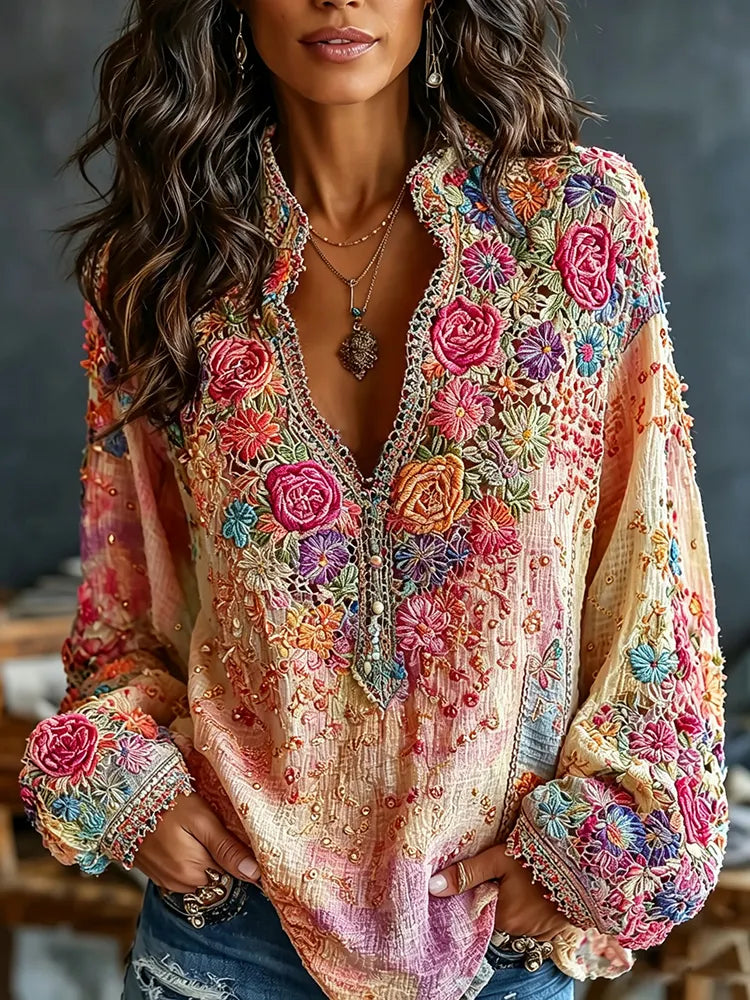 Women's Vintage Hippie Floral Art Print Shirts