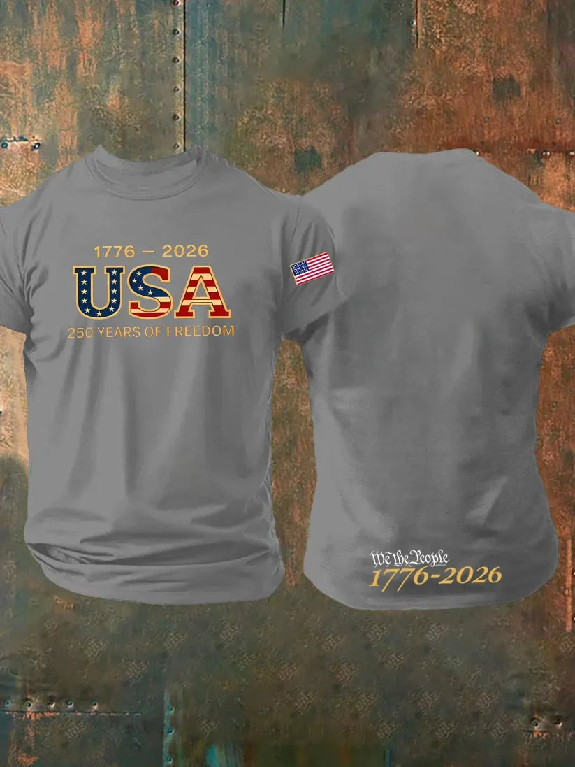 1776-2026 USA 250th Years Of Freedom Pattern 100% Cotton T-Shirt