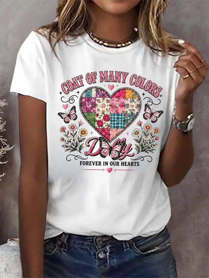 Retro Coat Of Many Colors Forever In Our Hearts Print T-Shirt