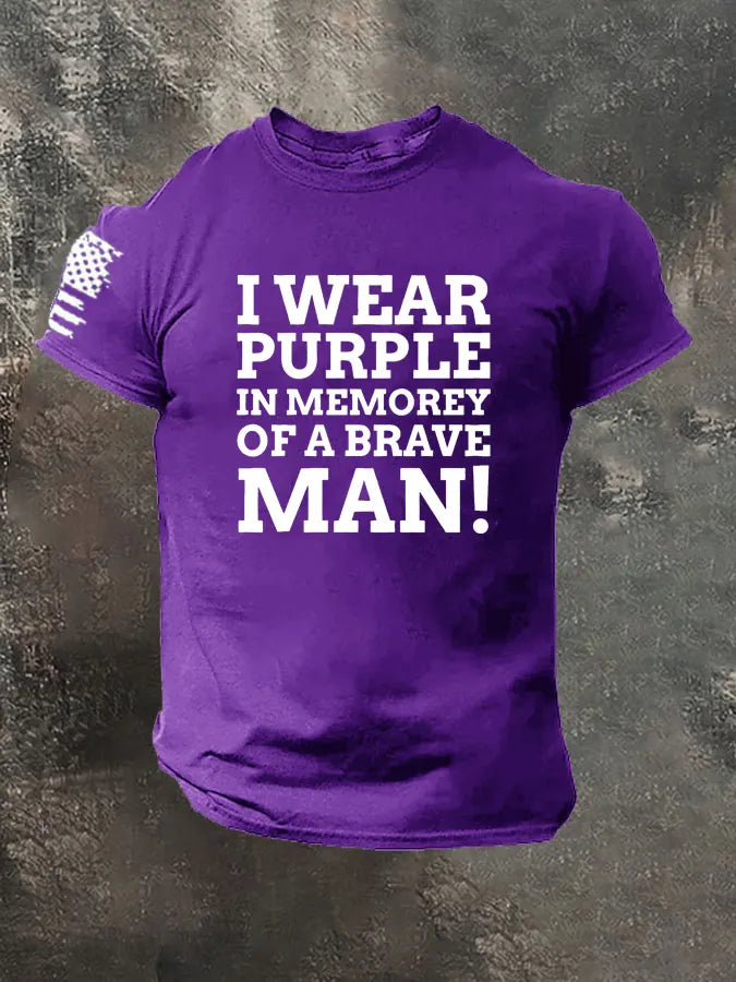 National Purple Heart Day Wear Purple Of A Brave Man Pattern 100% Cotton T-Shirt