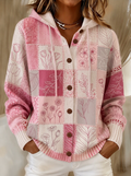 Women's Breast Cancer Awareness Pink Floral Patchwork Printed Cardigan