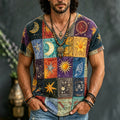 Men's Hippie Patchwork Sun Moon Art Print T-shirt