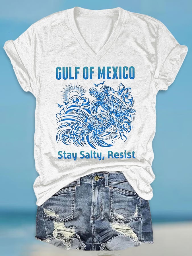 Women's Retro Gulf Of Mexico Stay Salty Resist Print T-Shirt