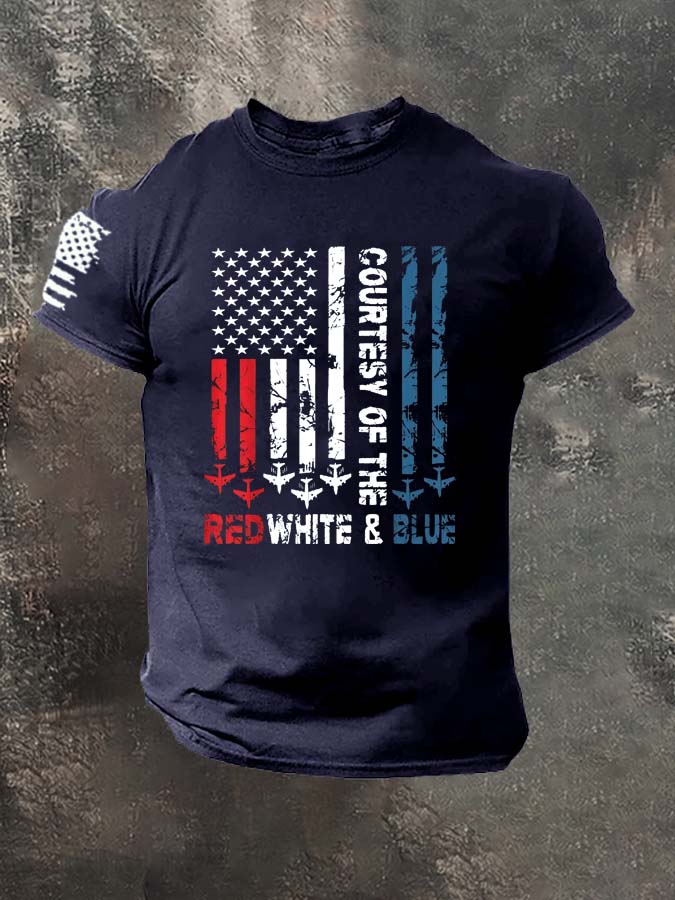Red White Blue Pattern 100% Cotton T-Shirt