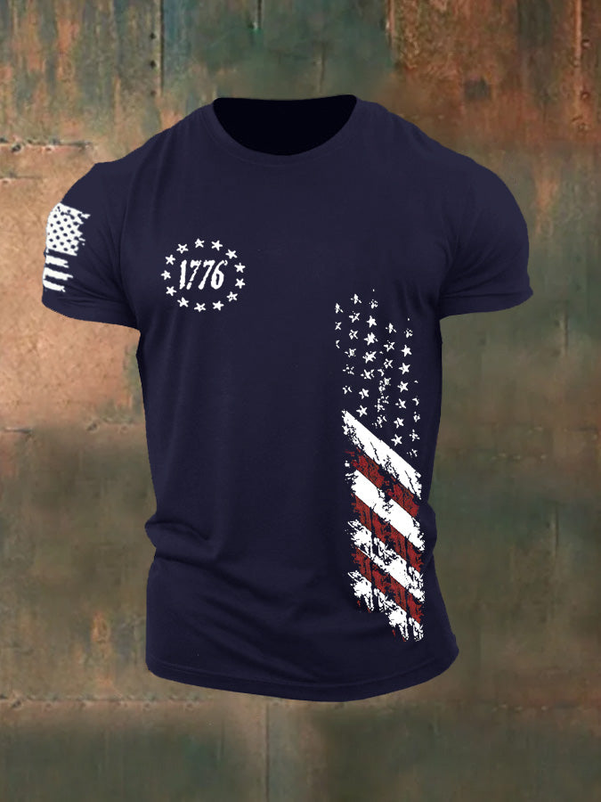 250th Anniversary America Flag 1776 Pattern 100% Cotton T-Shirt