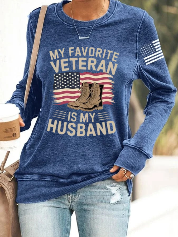 Women's 'My Favorite Veteran Is My Husband' Print Sweatshirt