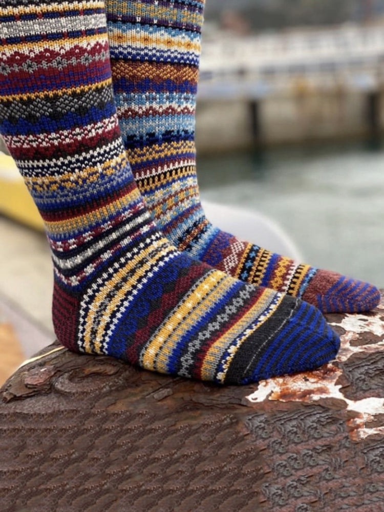 Soft Warm Retro Tribal Rainbow Contrasting Socks