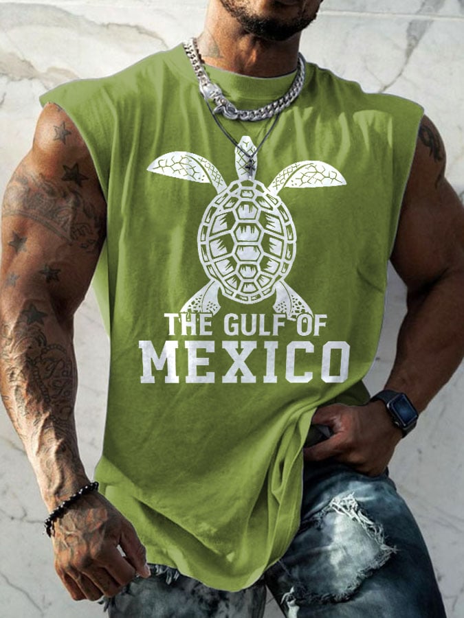 Men's Retro Gulf Of Mexico Est 1550 Stay Salty And Resist Print Round Neck Tank Top