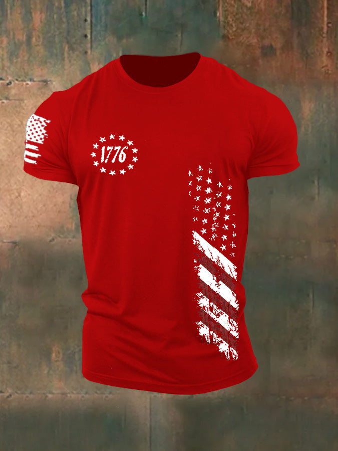 250th Anniversary America Flag 1776 Pattern 100% Cotton T-Shirt