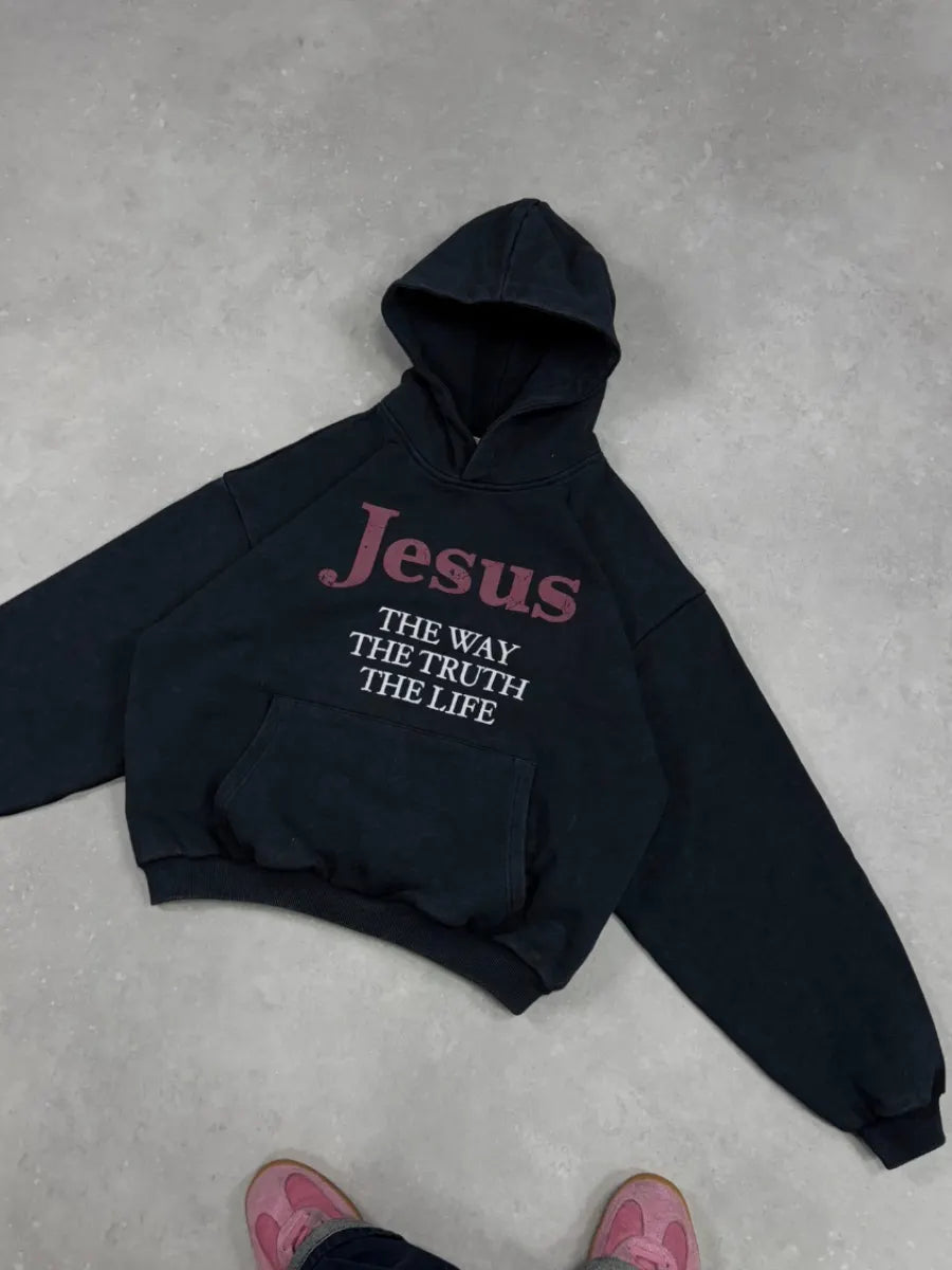 Jesus The Way, The Truth, And The Life Cotton Hooded Sweatshirt