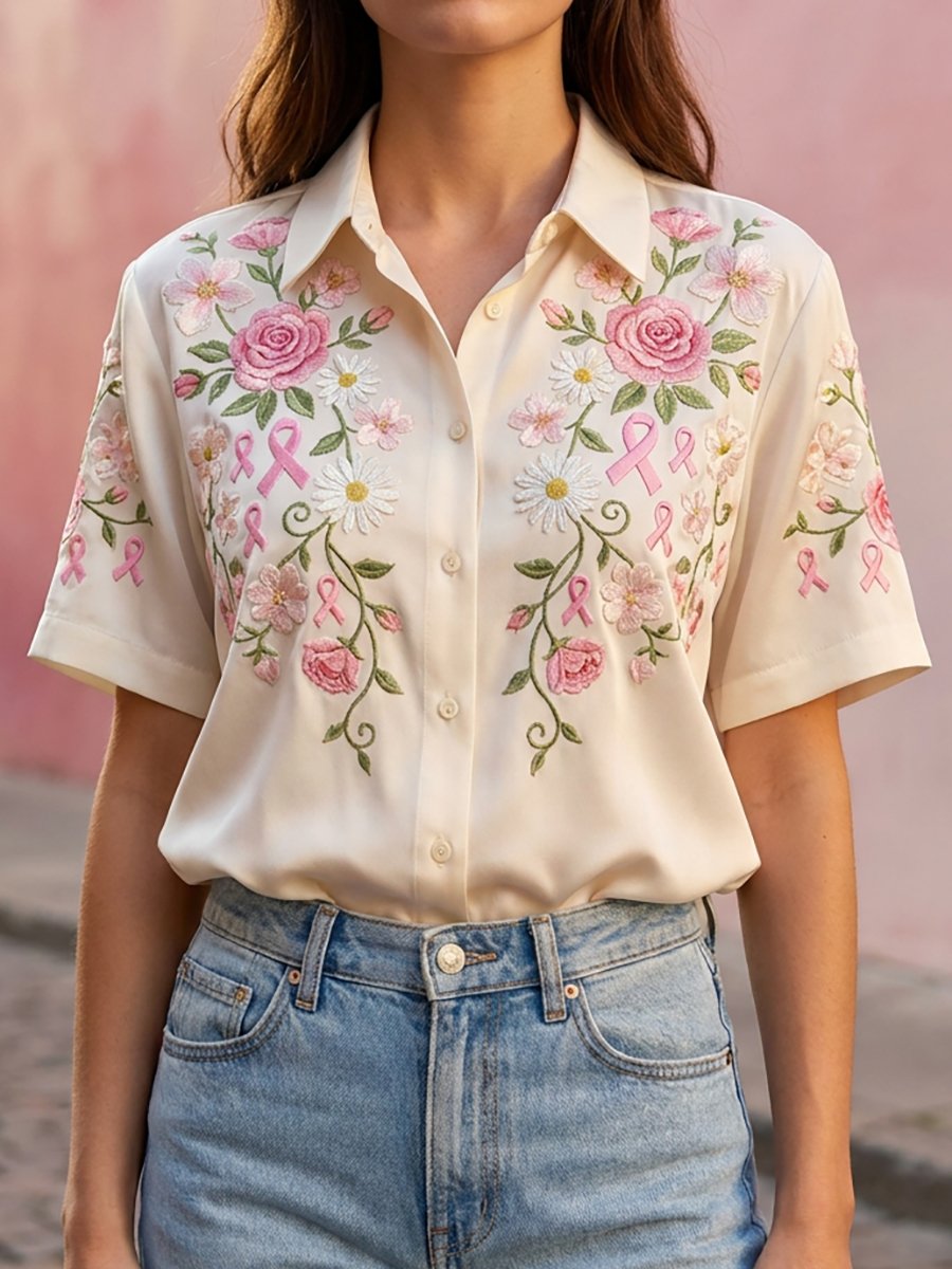 Women's Breast Cancer Awareness & Prevention Art Design Short-Sleeve Shirt