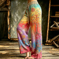 Women's Retro Hippie Life Of Tree  Floral Embroidery Art Pattern Linen Blend Pants