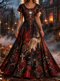 Women's Spooky Halloween Dark Gothic Moon & Castle Long Dress