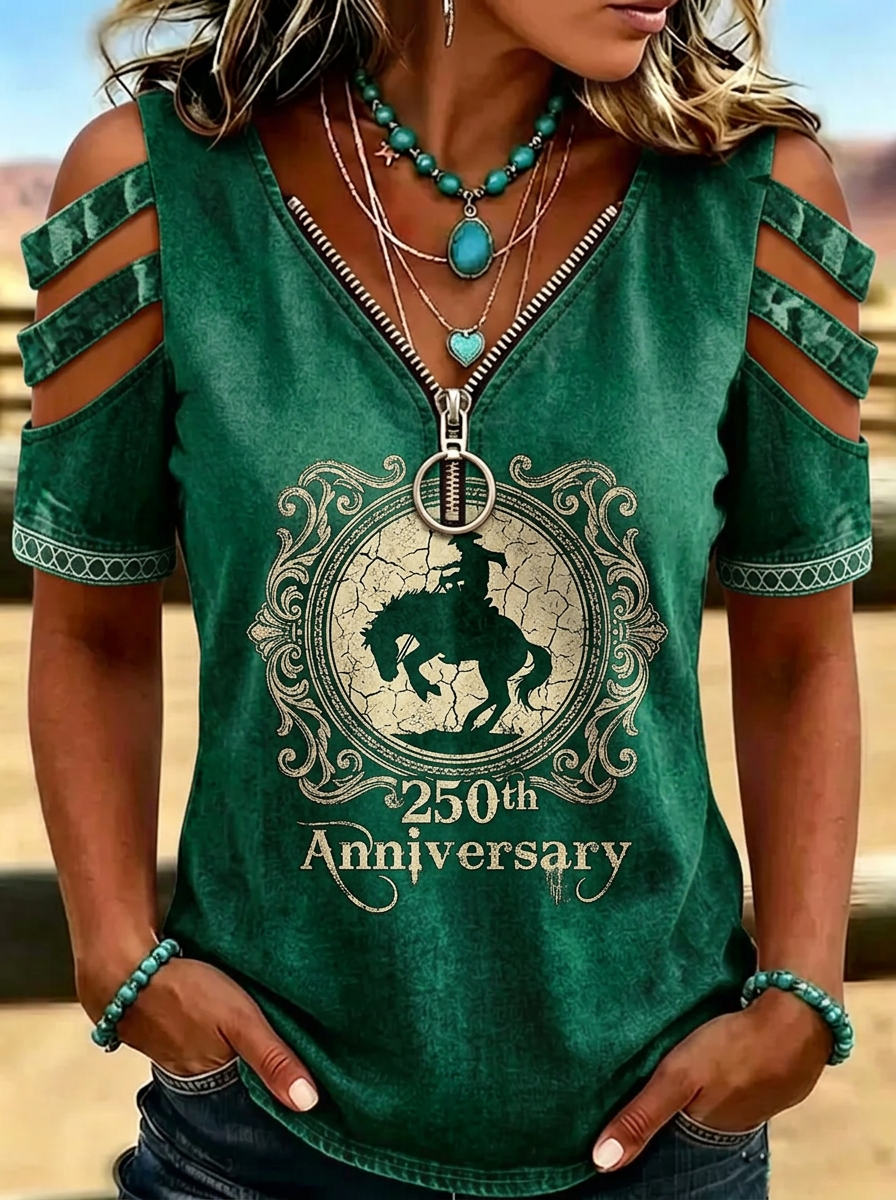 Women's Western Cowboy 250th Anniversary Rodeo Printed T-shirt