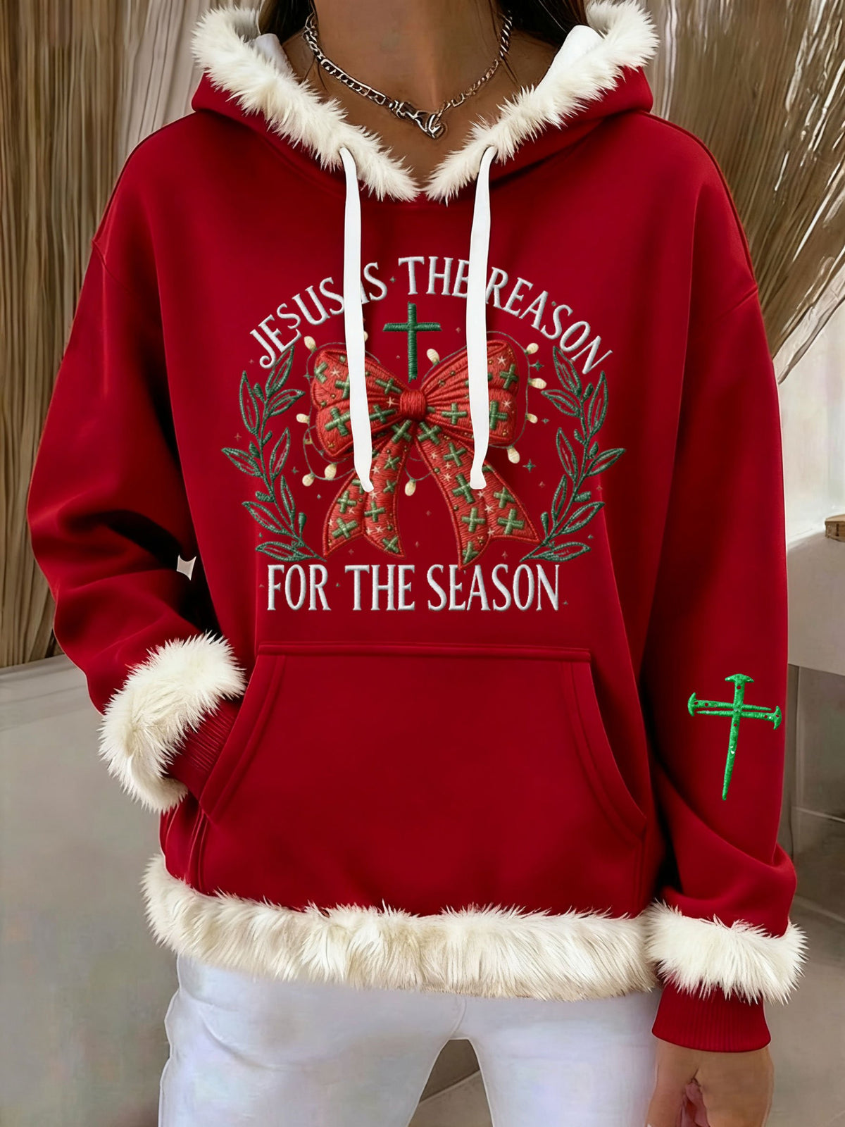 Women's Casual Christmas JESUS IS THE REASON FOR THE SEASON Plush Hoodie