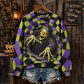 Women's Halloween 3d Zombie Checkered Crewneck Sweatshirt