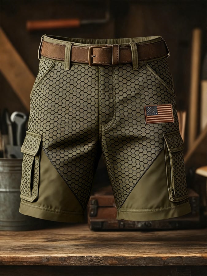 Men's Retro Patriotic Outdoor Multi-Pocket Functional Cargo Shorts