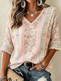 Women's Breast Cancer Breast Cancer Floral Print V-Neck Short Sleeve