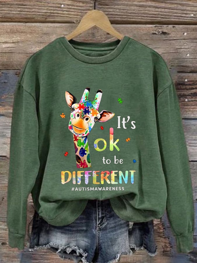 Women'S It'S Ok To Be Different Autismawareness Print Casual Sweatshirt