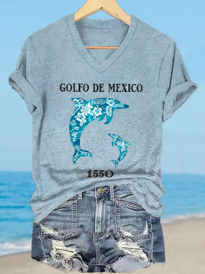 Women's Gulf of Mexico Print V-Neck T-Shirt