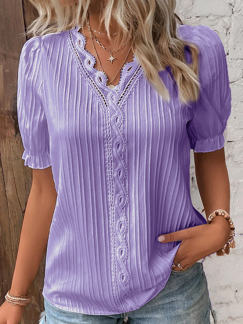 (🎁2024 New Year Hot Sale🎁)Limited Stock🛒49%OFF🔥V Neck Plain Lace Elegant Shirt