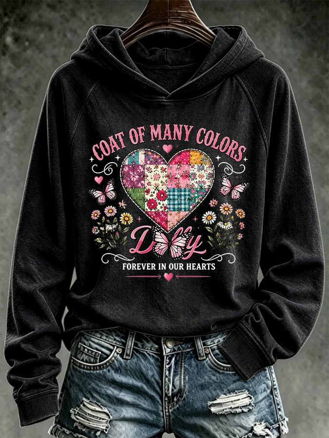 Retro Coat Of Many Colors Forever In Our Hearts Print Hoodie