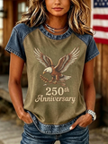 Women's Western Independence Day Eagle 250th Anniversary Printed T-shirt