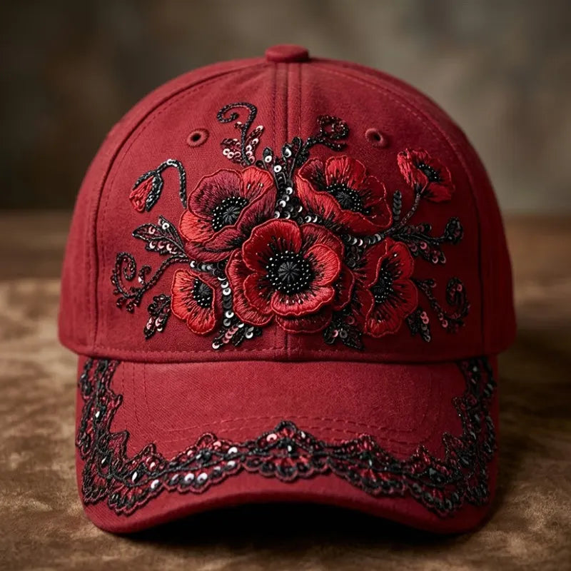 Retro Poppy Print Casual Hat