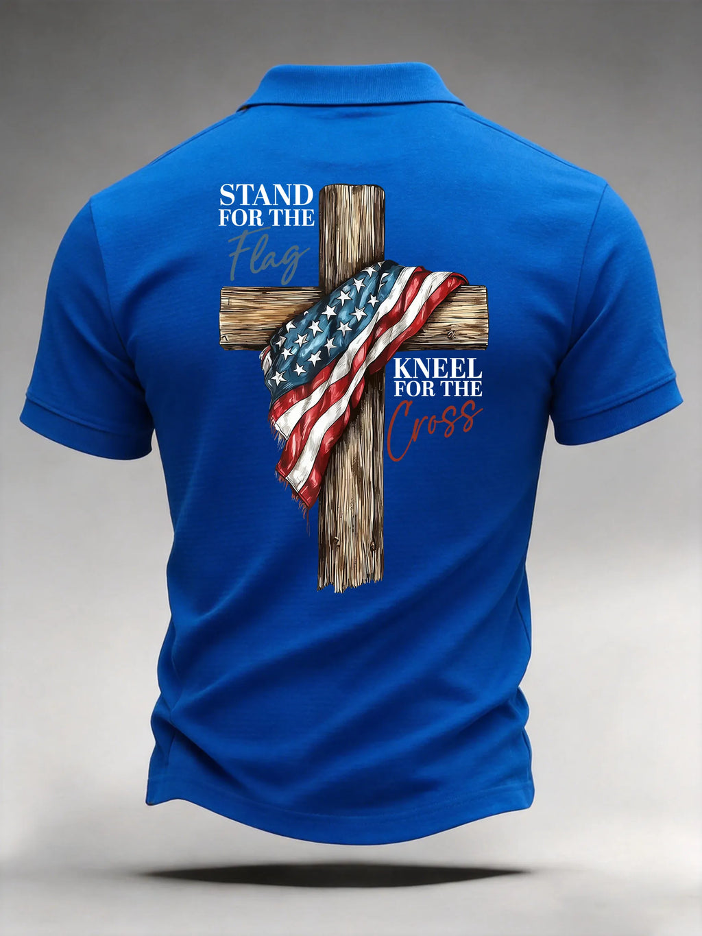 Men's Casual Stand For The Flag Kneel For The Cross Printed Polo Shirt