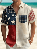 Men's Casual Flag Independence Day Print Pockets Shirt