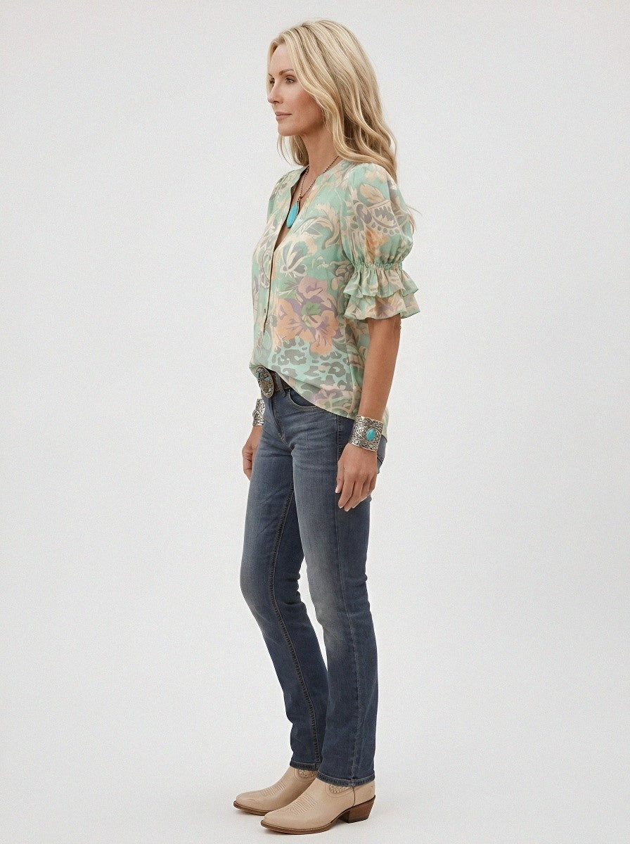 Women's Western Vintage Floral Paisley Printed Blouse