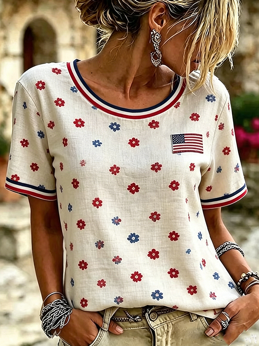 Women'S Independence Day Patriotic Claw Art Printed T-Shirt