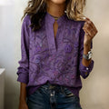 Women's Casual Retro Purple Artistic Art Print Cotton Shirts
