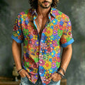 Men's Vintage Hippie Floral Art Print Short Sleeve Shirt