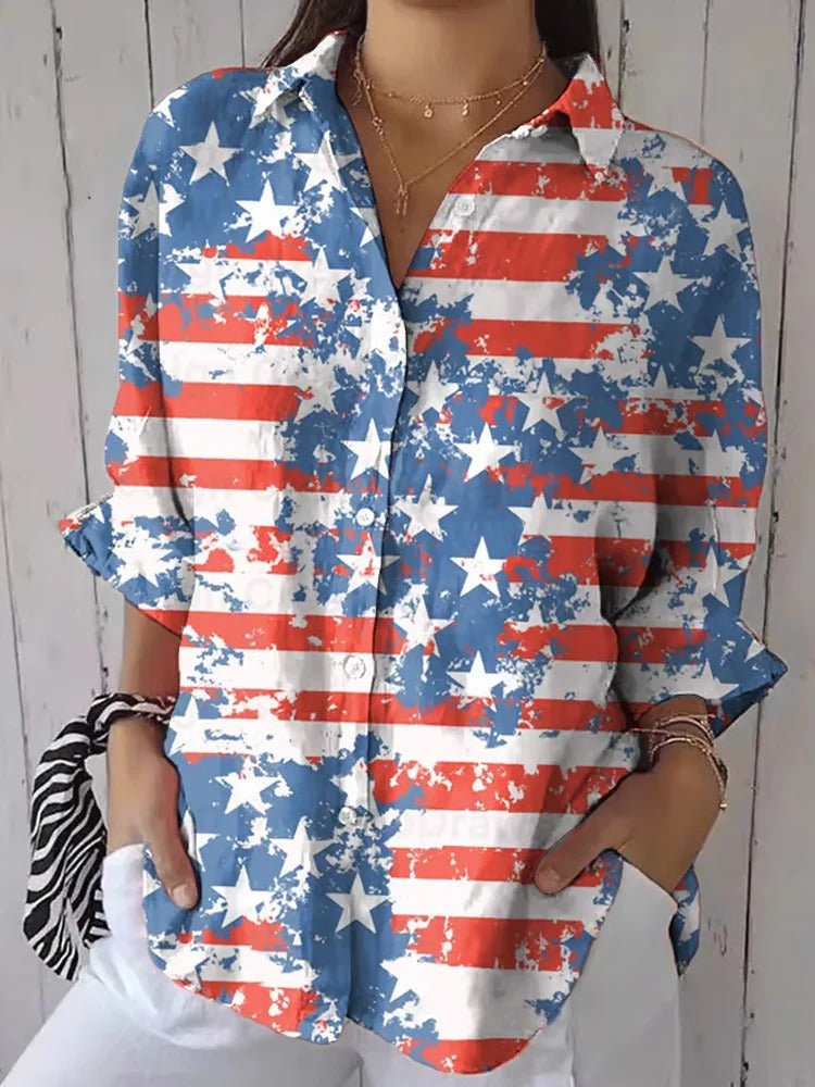 Women's Independence Day Flag Print Casual Shirt