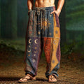 Men's Hippie Sun And Moon Element Patchwork Art Print Casual Pants