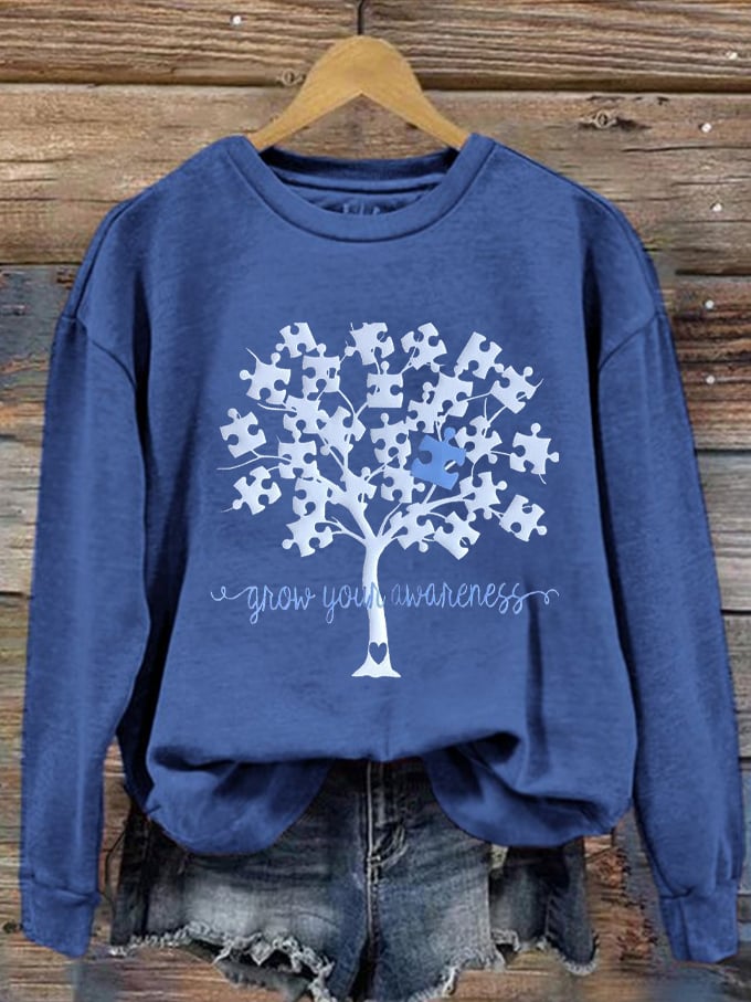 Women's Grow Your Awareness Tree of Life Autism Print Sweatshirt