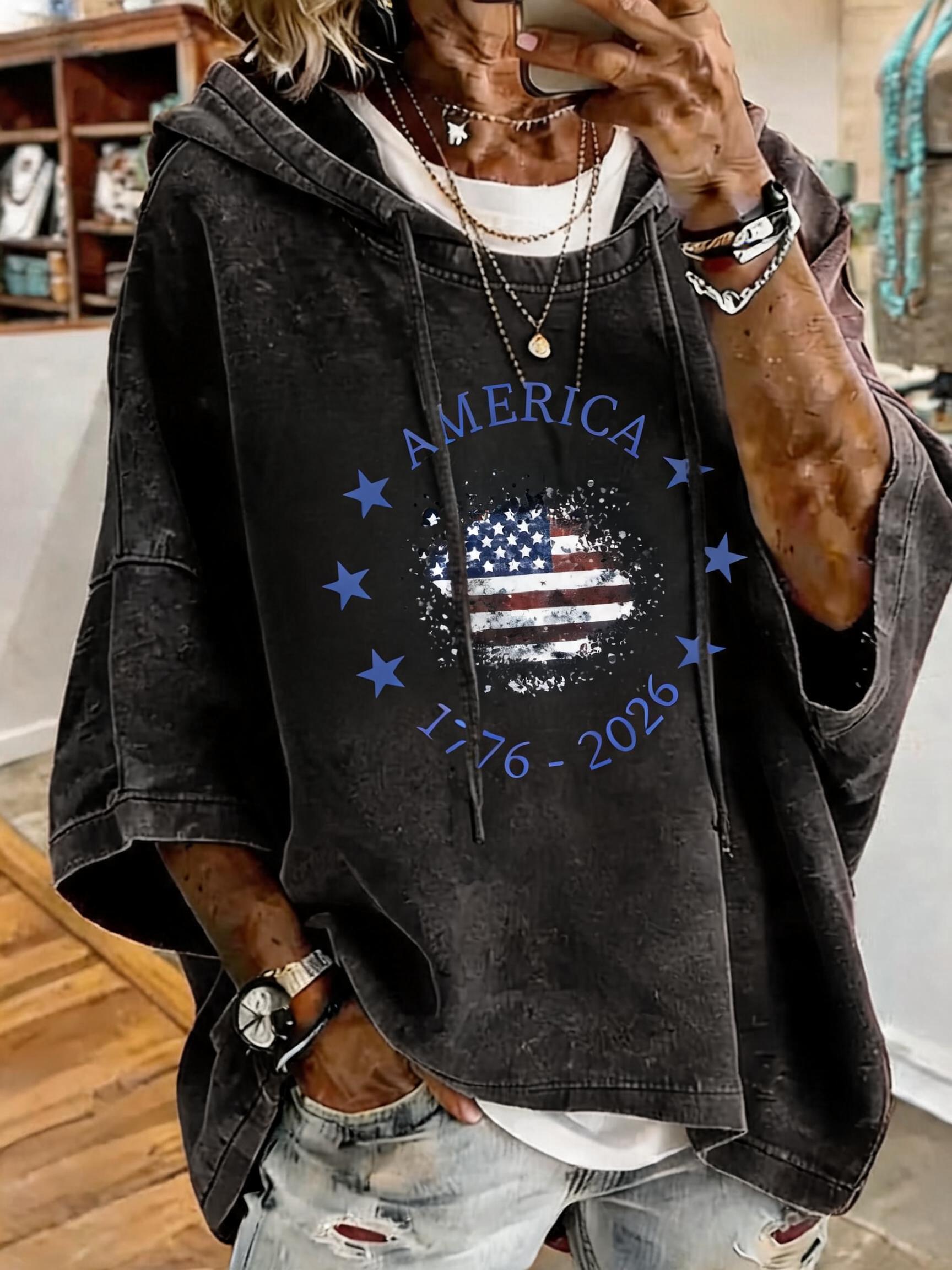 Women's Anniversary Flag Print Oversized Hoodie