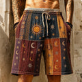 Men's Hippie Sun Moon Element Patchwork Art Print Shorts